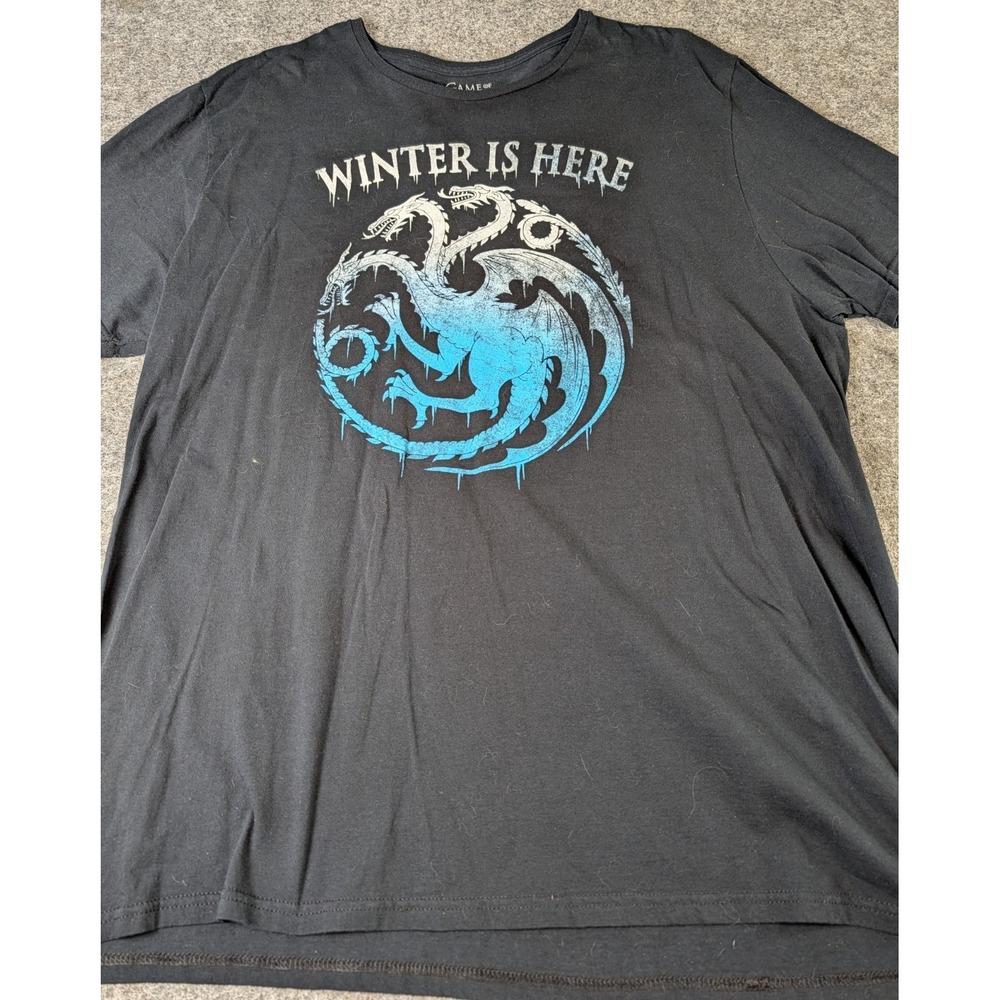 Game of Thrones T-Shirt Men's 2XL "Winter Is Here" Dragon Logo Graphic Black EUC